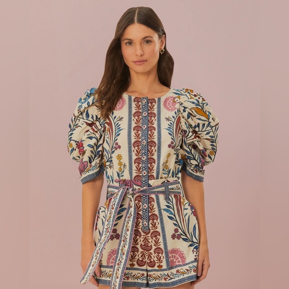 NWT Farm Rio Romantic Lightness Puff-Sleeve Romper - Picture 9 of 9